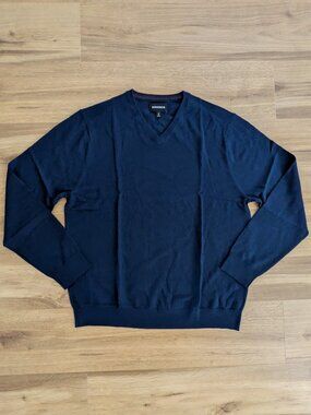 New Bonobos Slim Merino V Neck Sweater Men's XXL Heather Navy Washable Pullover